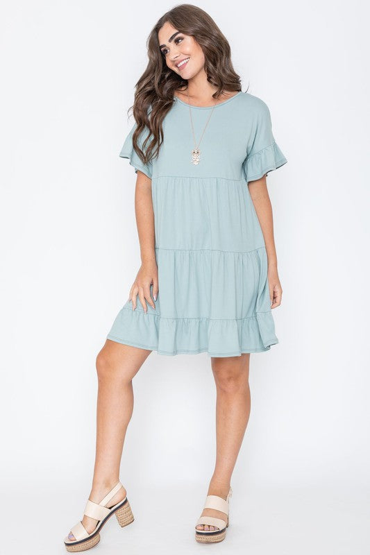 Plus Solid Ruffle Triple Tiered Midi Dress *also in black, coral, and sage