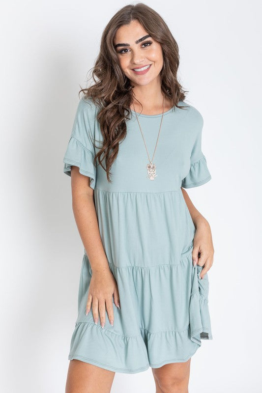 Plus Solid Ruffle Triple Tiered Midi Dress *also in black, coral, and sage