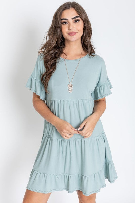 Plus Solid Ruffle Triple Tiered Midi Dress *also in black, coral, and sage