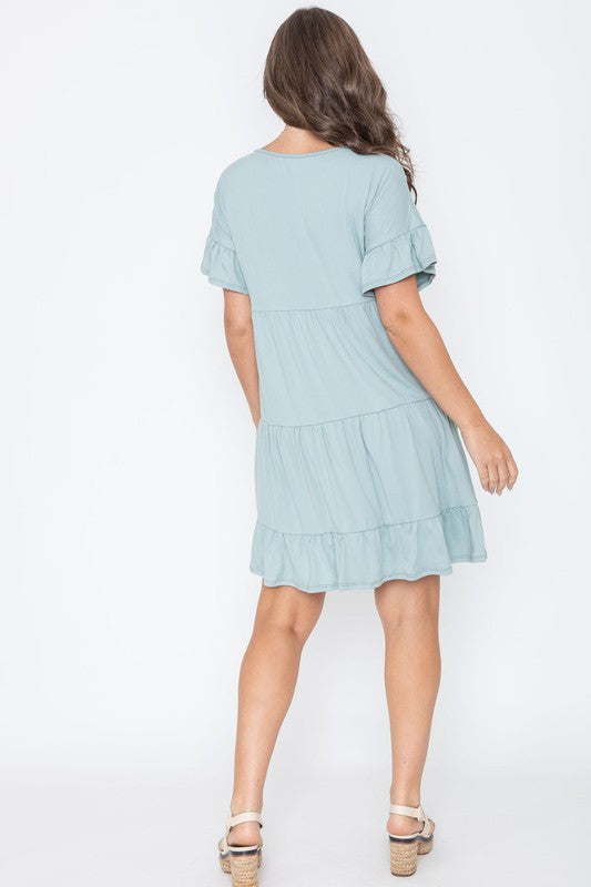 Plus Solid Ruffle Triple Tiered Midi Dress *also in black, coral, and sage