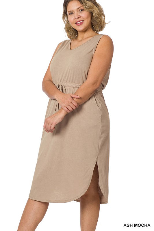 Zenana Plus Drawstring Waist Curved Hem Dress **available in 9 colors