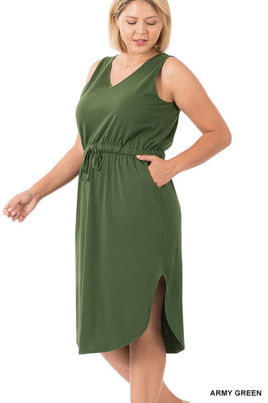 Zenana Plus Drawstring Waist Curved Hem Dress **available in 9 colors