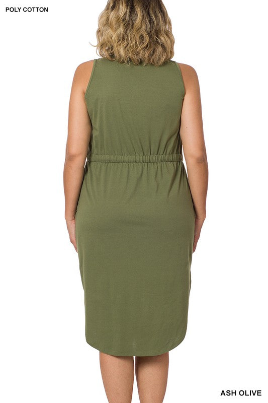 Zenana Plus Drawstring Waist Curved Hem Dress **available in 9 colors