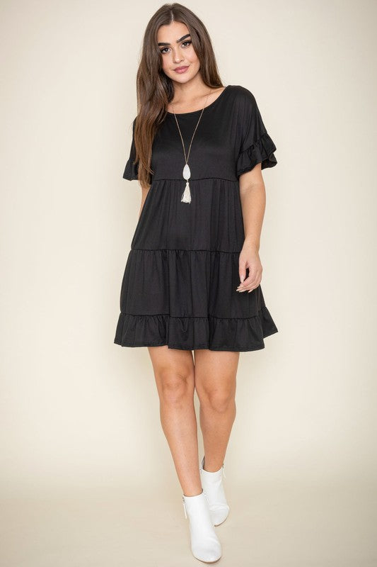 Plus Solid Ruffle Triple Tiered Midi Dress *also in black, coral, and sage