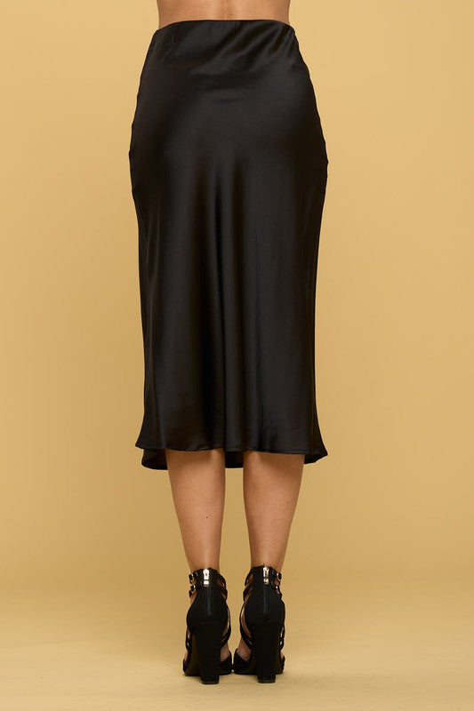 Renee C. Solid Satin Midi Skirt (Made in USA)