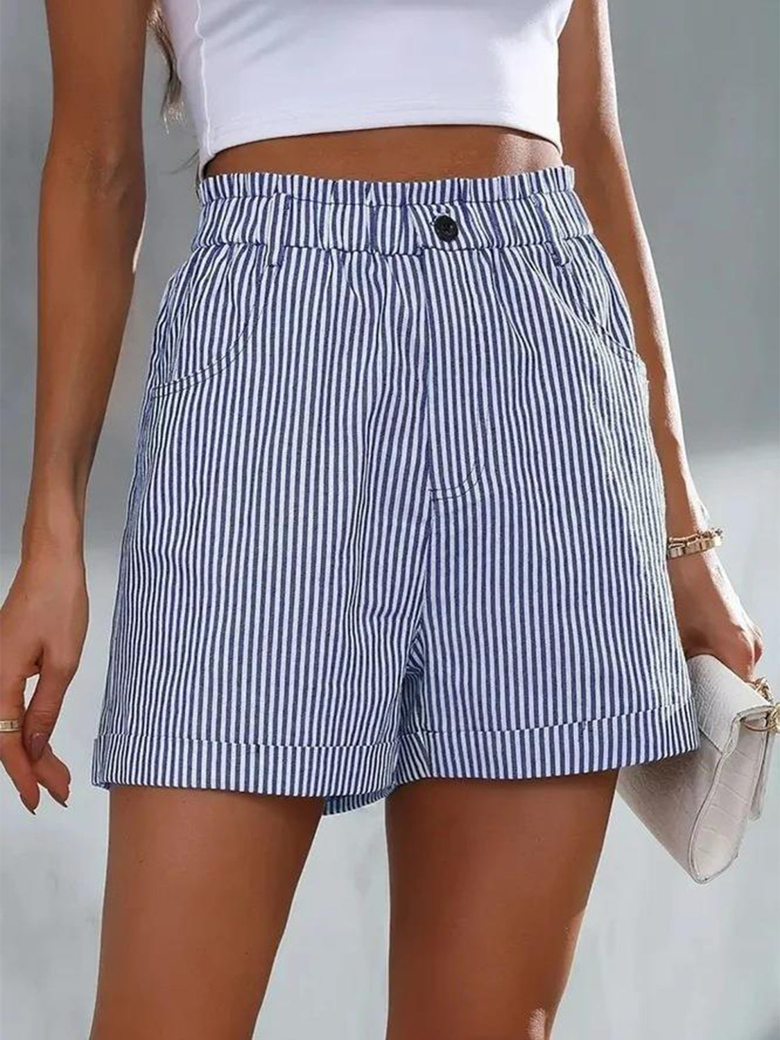 Full Size Striped Shorts with Pockets **also available in dusty blue and light mauve