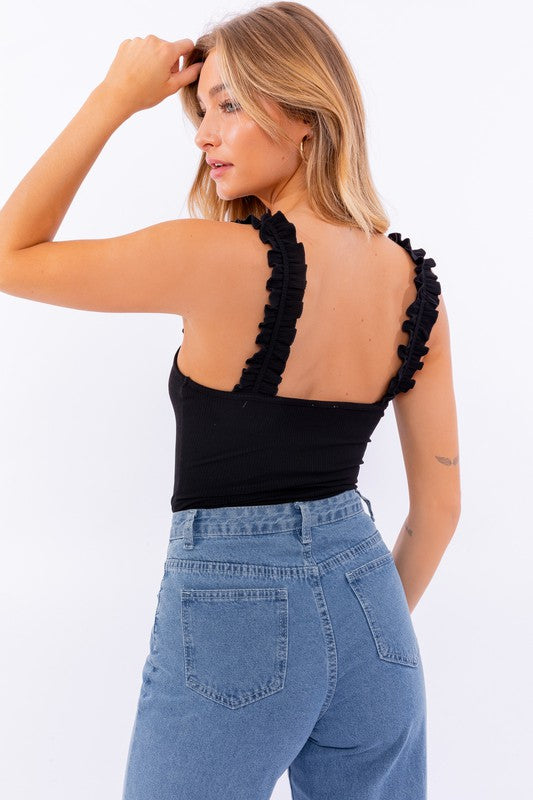 Le Lis Ruffle Ribbed Bodysuit **also available in yellow