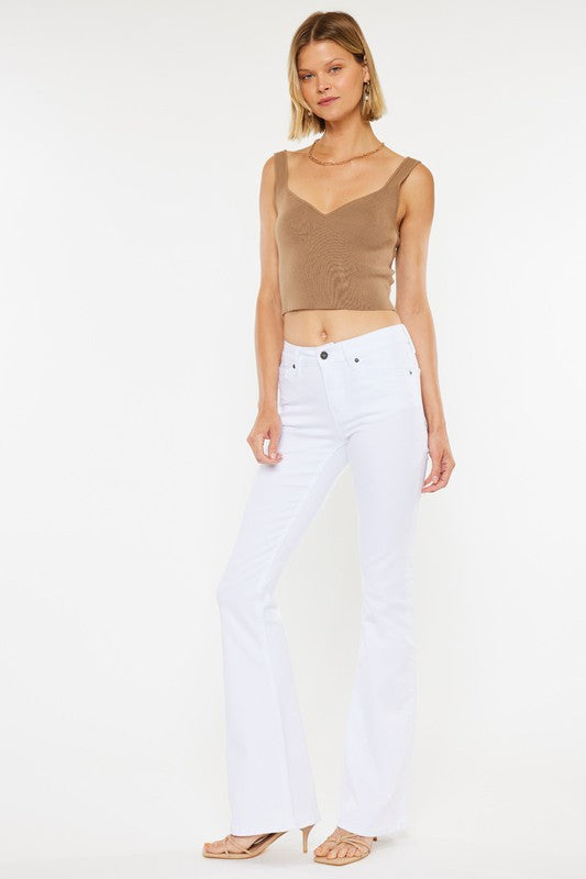 Kancan Mid Rise White Flare Jeans