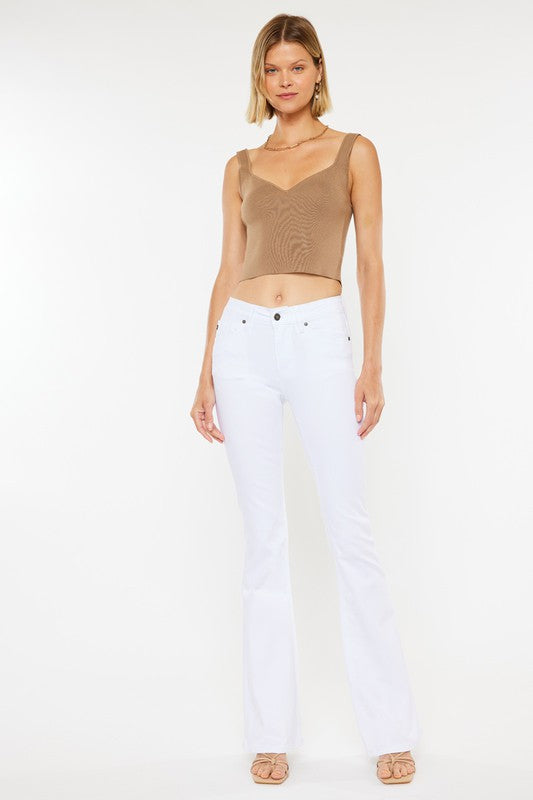 Kancan Mid Rise White Flare Jeans