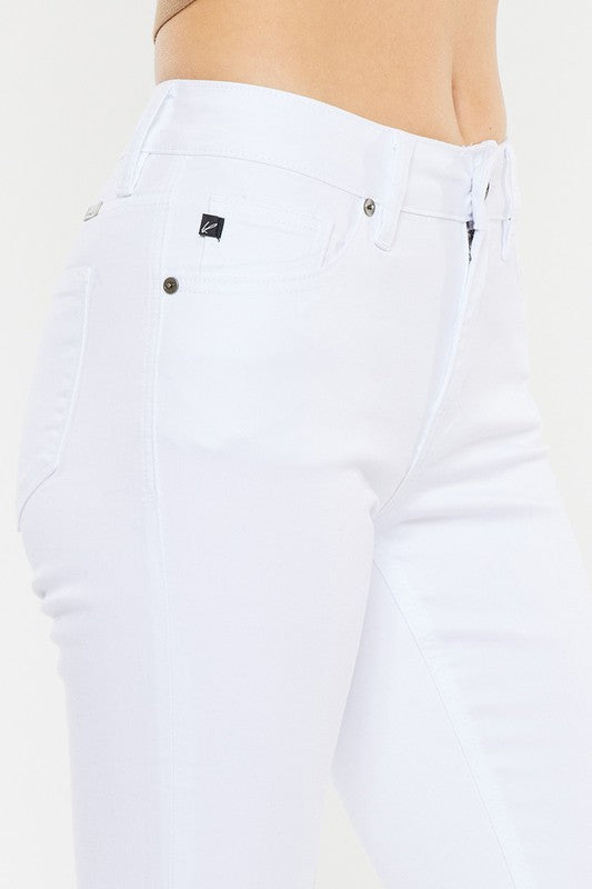 Kancan Mid Rise White Flare Jeans