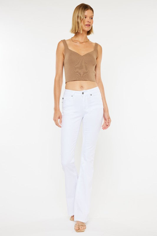 Kancan Mid Rise White Flare Jeans