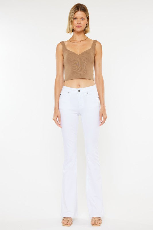 Kancan Mid Rise White Flare Jeans