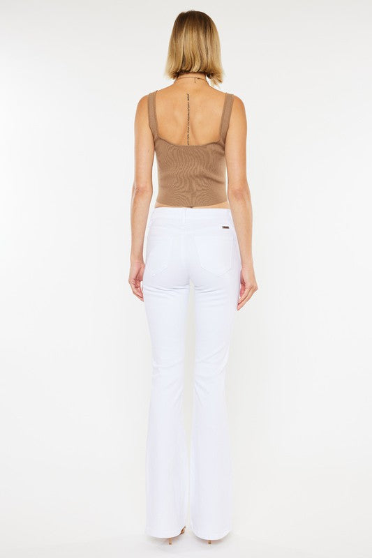 Kancan Mid Rise White Flare Jeans