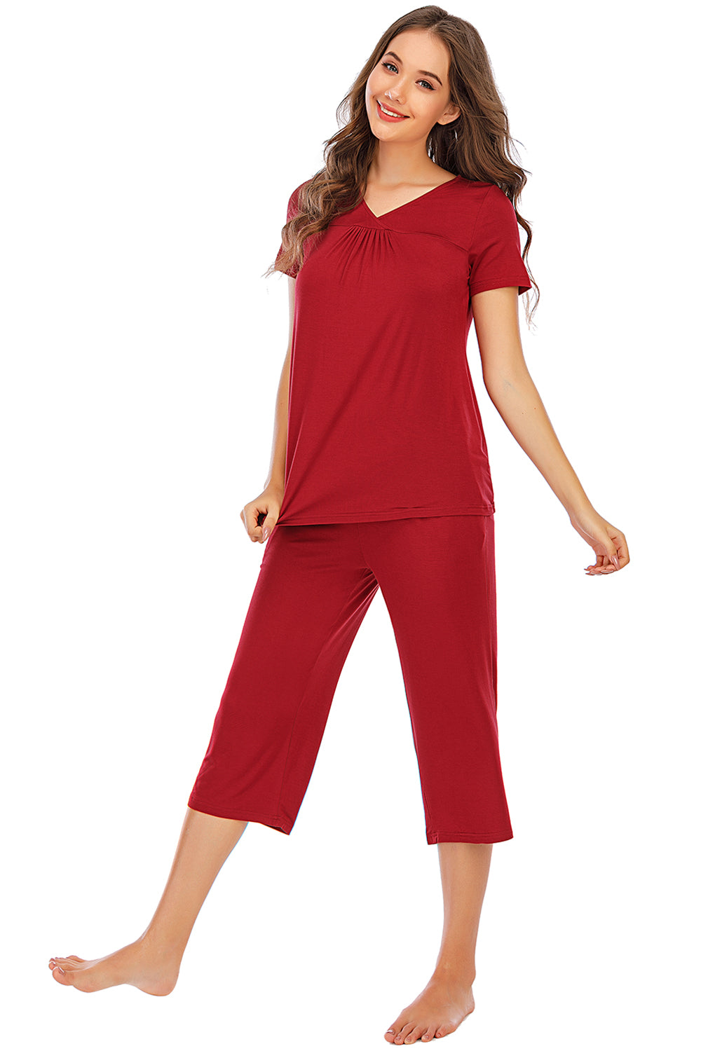 V-Neck Short Sleeve Top and Pants Lounge Set **also available in navy and scarlet