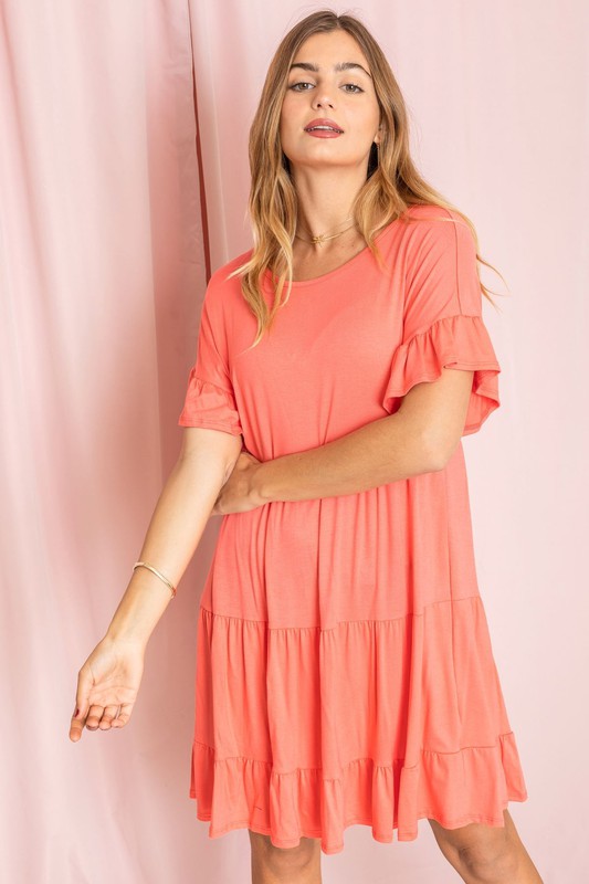 Plus Solid Ruffle Triple Tiered Midi Dress *also in black, coral, and sage