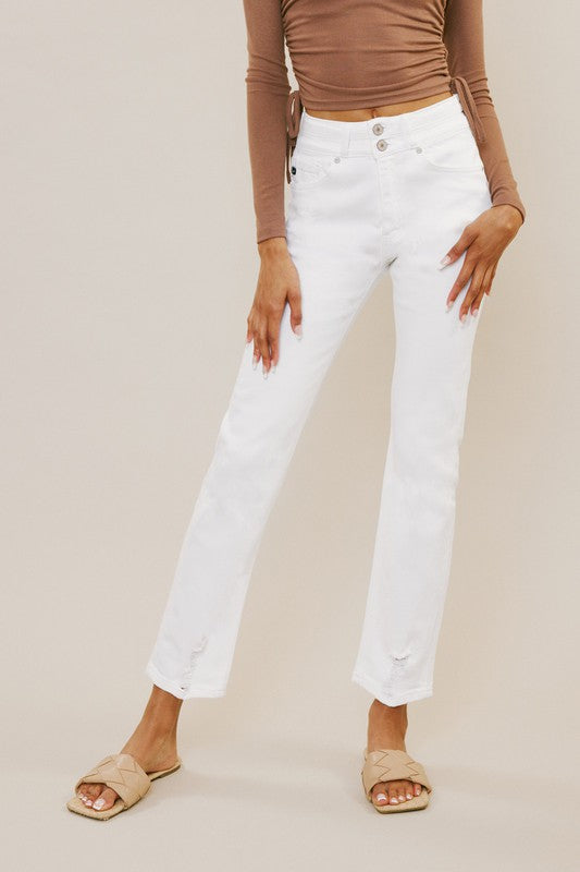 Kancan High Rise Slim Straight White Jeans