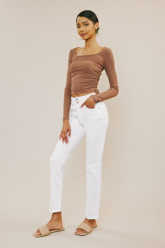 Kancan High Rise Slim Straight White Jeans