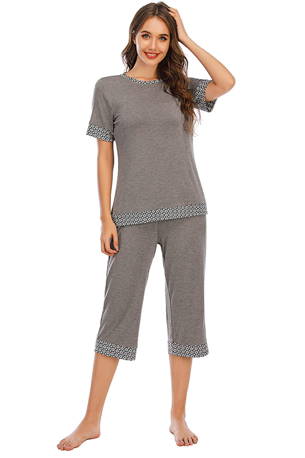 Round Neck Short Sleeve Top and Capris Pants Lounge Set **also available in navy and scarlet