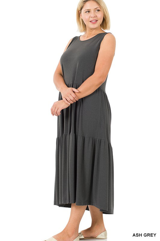 Zenana Plus Sleeveless Tiered Midi Dress