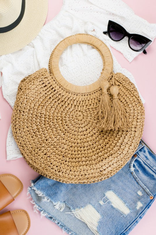 Aili's Straw Tassel O-Ring Tote