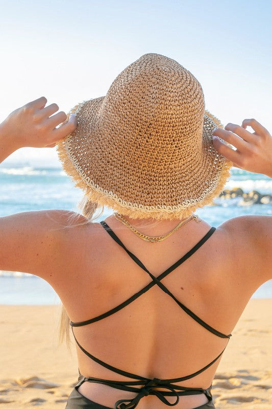 Aili's Corner Frayed Edge Straw Bucket Hat