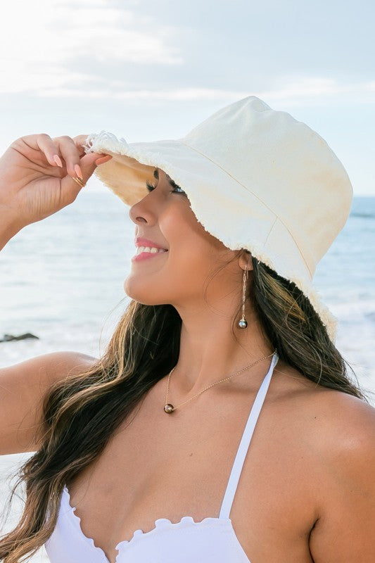 Aili's Corner Frayed Edge Canvas Bucket Hat