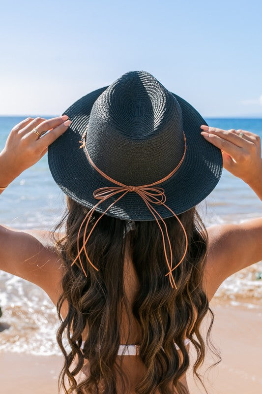 Aili's Corner Beaded Belt Straw Panama Fedora Hat