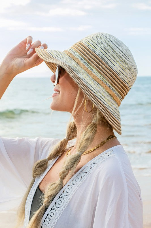 Aili's Corner Multi-Stripe Bow Accent Bucket Sunhat