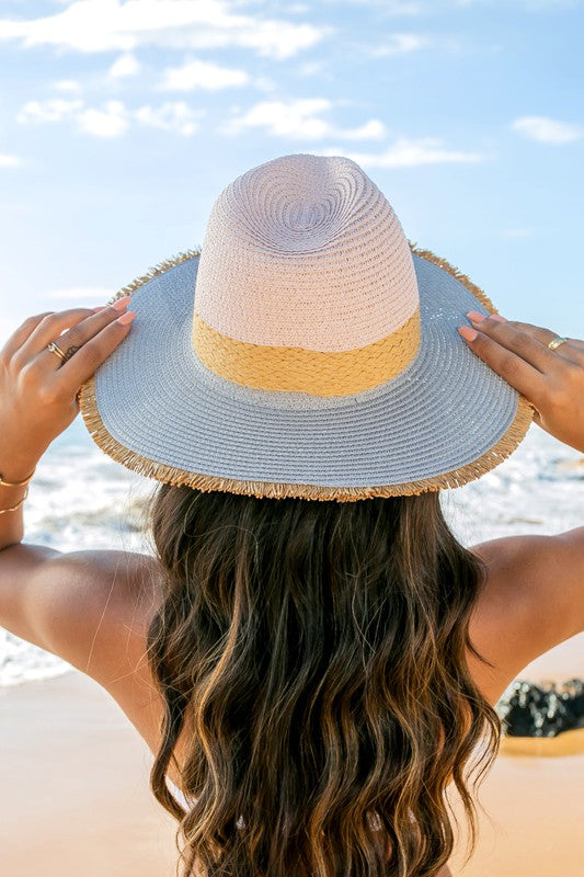 Alli's Corner Fray-Edge Rattan Band Straw Panama Fedora Hat