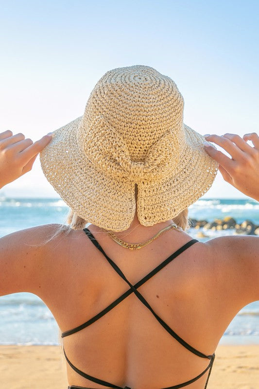 Aili's Corner Bow Accent Woven Straw Bucket Sun Hat