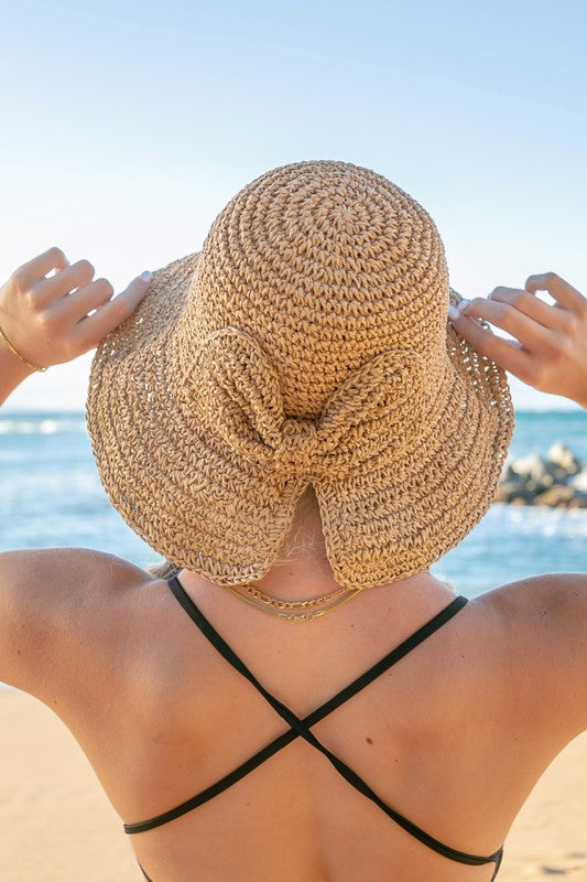 Aili's Corner Bow Accent Woven Straw Bucket Sun Hat