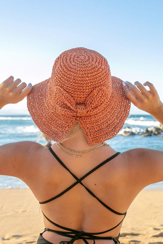 Aili's Corner Bow Accent Woven Straw Bucket Sun Hat