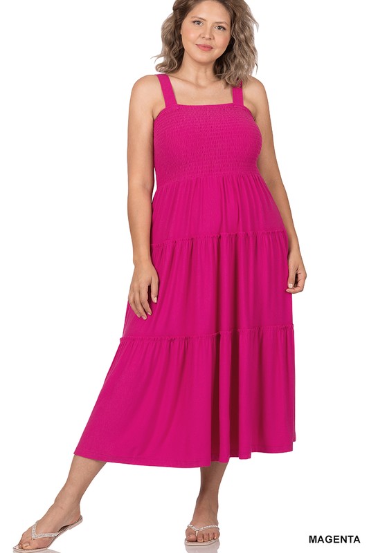 Plus Smocked Tiered Midi Dress **available in 9 colors