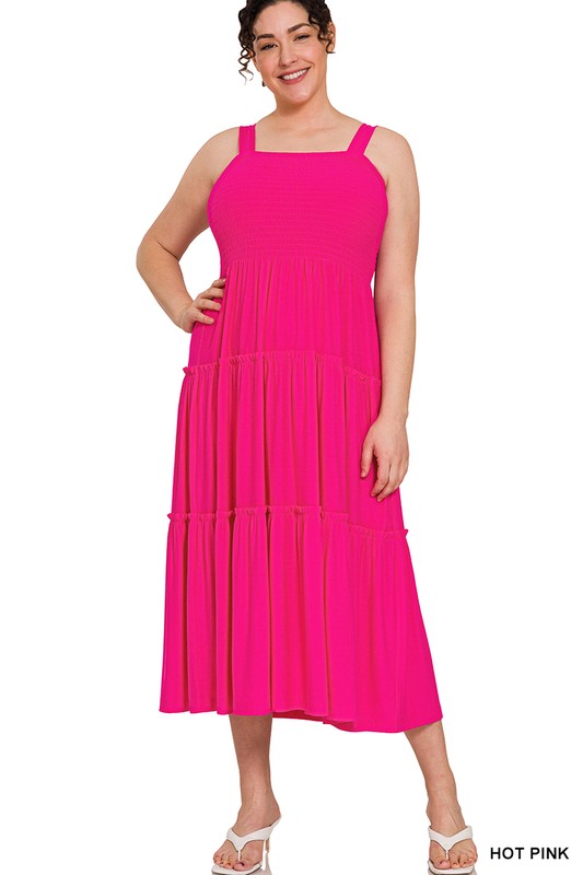 Plus Smocked Tiered Midi Dress **available in 9 colors