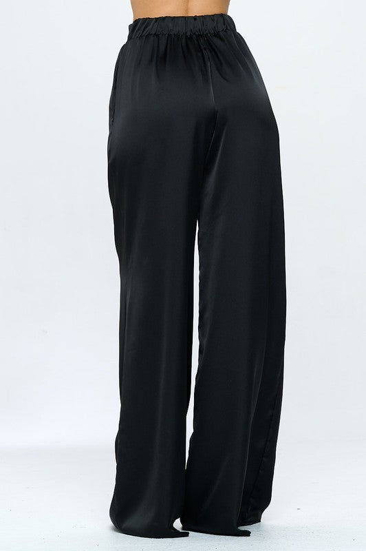 Renee C. Stretch Satin Pants Elastic Waist and Pockets