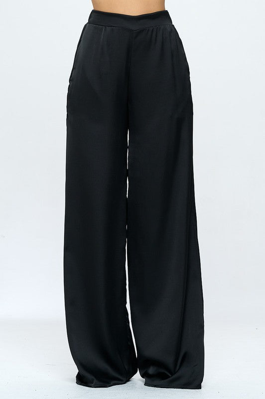 Renee C. Stretch Satin Pants Elastic Waist and Pockets