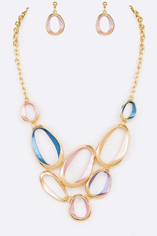 Mix Color Enamel Ring Statement Necklace Set **also in silver or gold multicolor