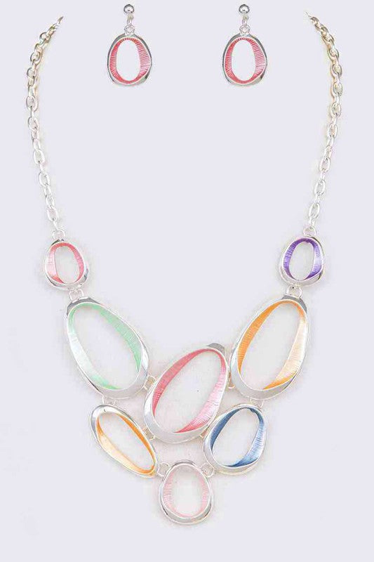 Mix Color Enamel Ring Statement Necklace Set **also in silver or gold multicolor