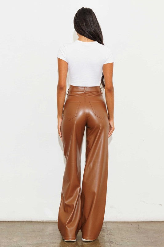 VIBRANT MIU Vegan Leather Wide Leg Pants