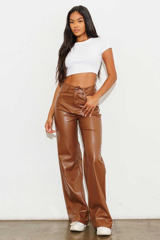 VIBRANT MIU Vegan Leather Wide Leg Pants