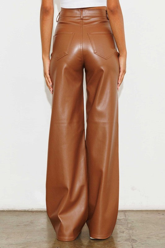 VIBRANT MIU Vegan Leather Wide Leg Pants