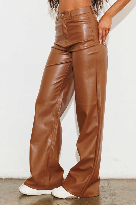 VIBRANT MIU Vegan Leather Wide Leg Pants