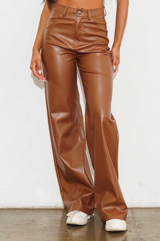 VIBRANT MIU Vegan Leather Wide Leg Pants