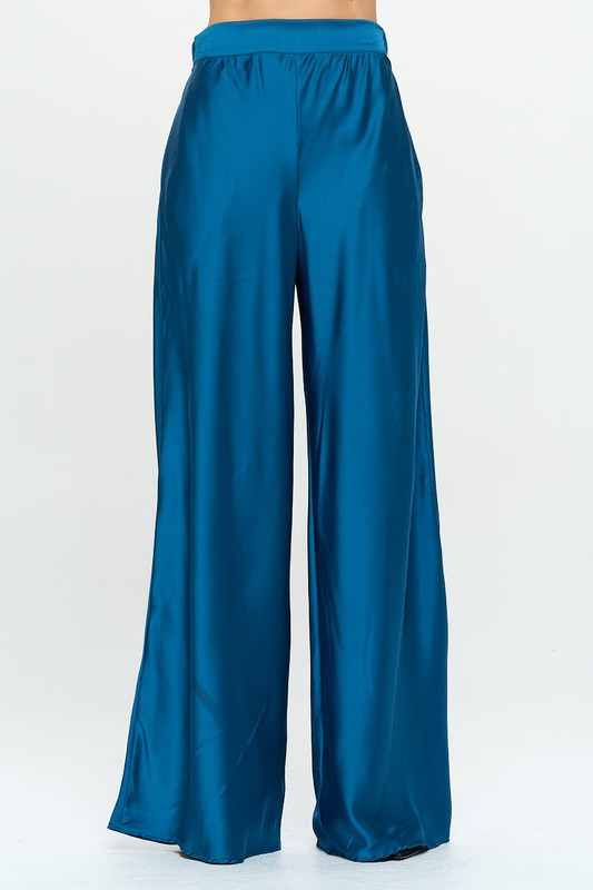 Renee C. Stretch Satin Pants w/ Elastic Waist and Pockets