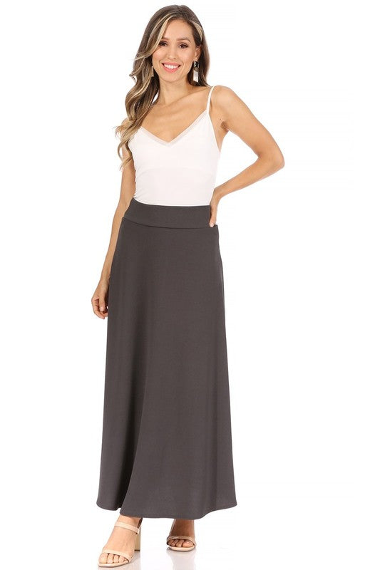 Moa Collection Solid High Waist Maxi Skirt