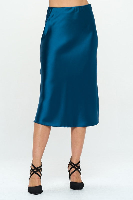 Renee C. Solid Satin Midi Skirt (Made in USA)