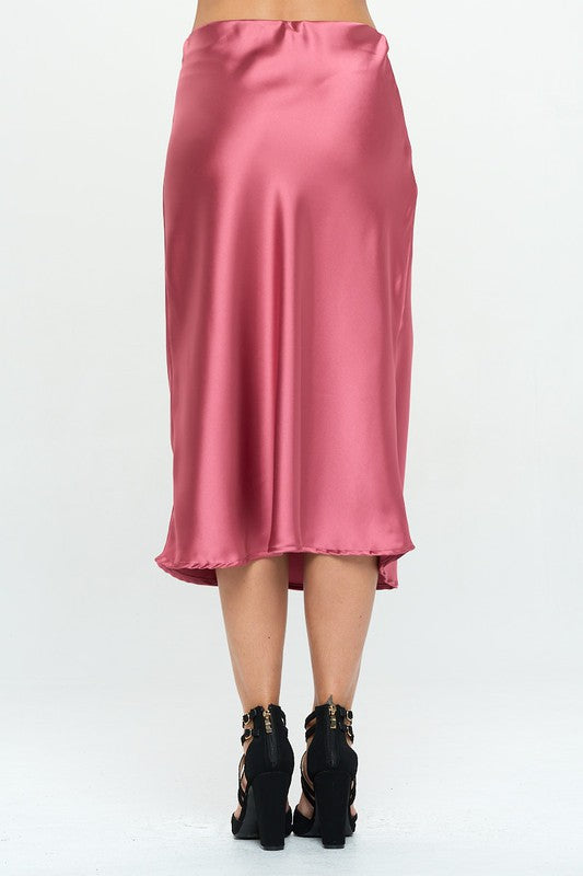 Renee C. Solid Satin Midi Skirt (Made in USA)