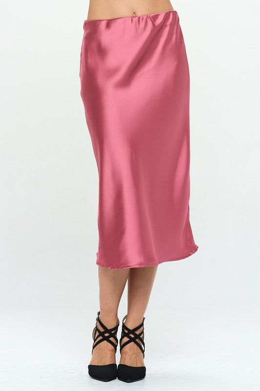 Renee C. Solid Satin Midi Skirt (Made in USA)