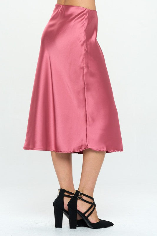 Renee C. Solid Satin Midi Skirt (Made in USA)