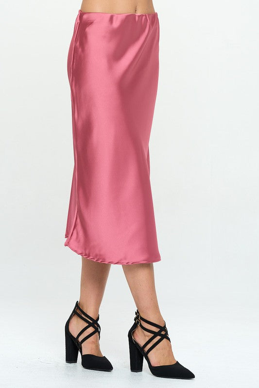 Renee C. Solid Satin Midi Skirt (Made in USA)